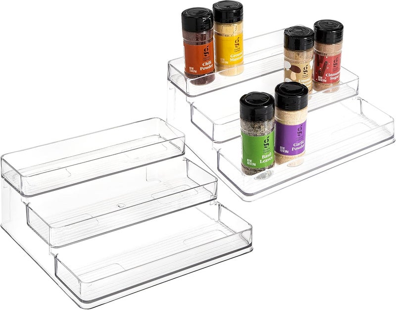 Simplemade 3-Tier Spice Rack Organizer - Versatile Storage Shelf for Kitchen, Bathroom, Bedroom & Office, Set of 2, Clear - Image 1